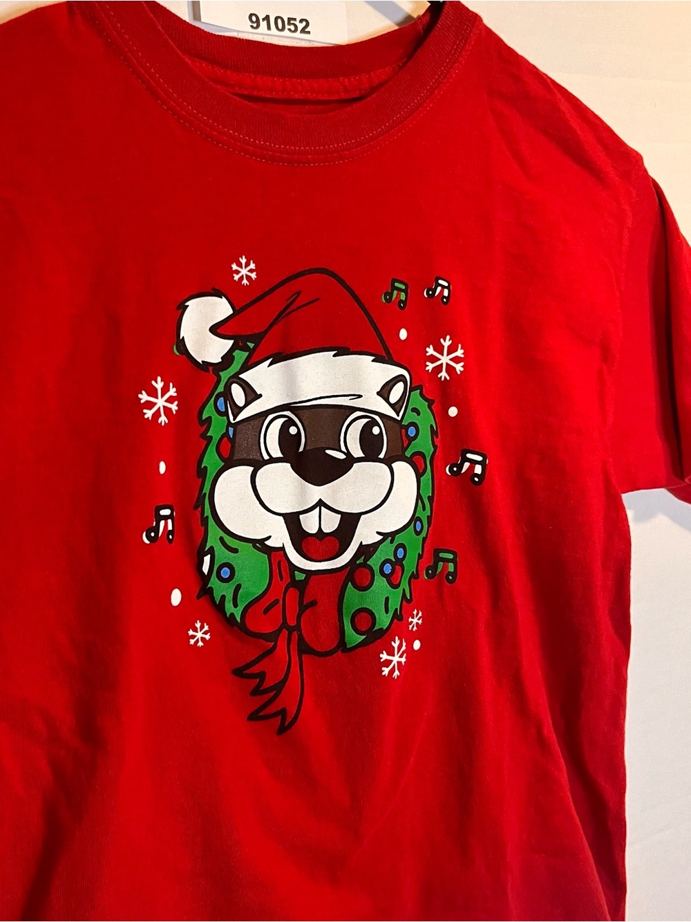 Kids Red Holiday Graphic Tee with Festive Wreath Character - Picture 2 of 6